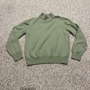 Lord & Taylor Cashmere Mock Neck Sweater Sz M Green Eyelet Detail Quiet Luxury